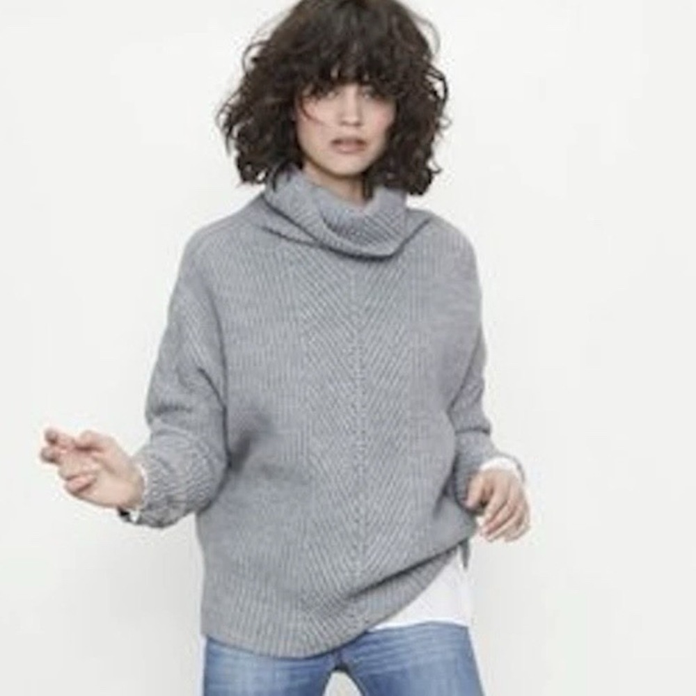 MAJE Matignon Oversized Chunky Y-Knit Turtleneck Jumper Size 1 (Small) Grey